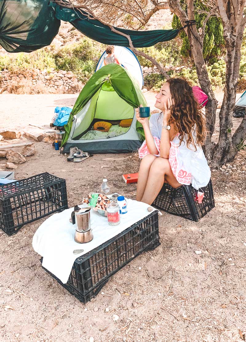 Our Camp In Livadi Beach while wild camping in Greece