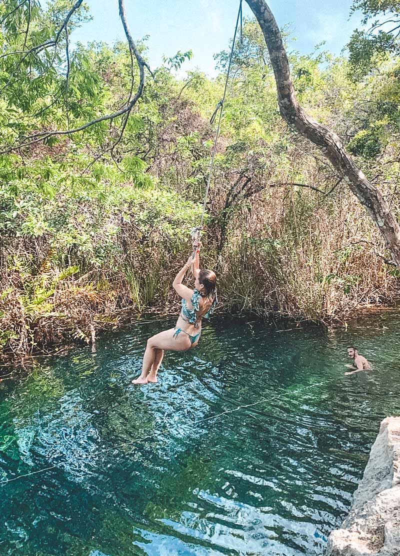 jumpin in cenote yucatan tulum