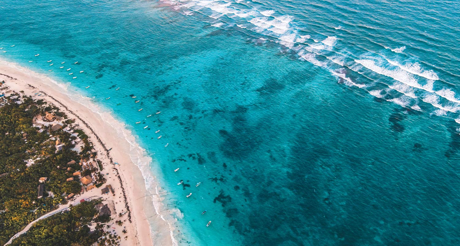 tulum seaside droneview sunset